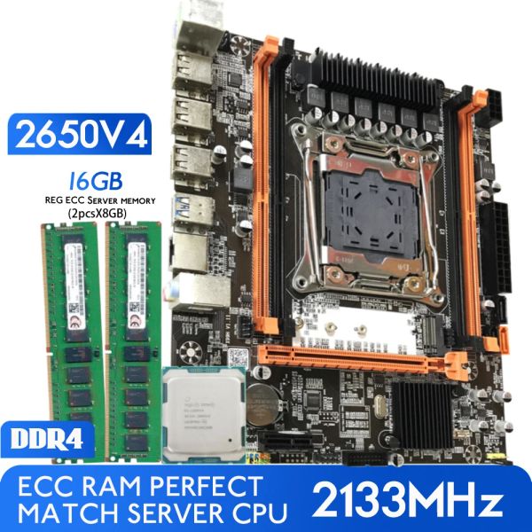 Motherboards Atermiter DDR4 D4 Motherboard -Set mit Xeon E5 2650 V4 LGA20113 CPU 2PCS x 8 GB = 16 GB 2133MHz DDR4 RAM -Speicher Reg Ecc