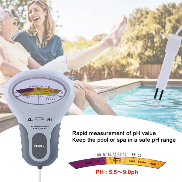 2 in 1 pH Tester di cloro cloro P-102 Tester PH Dispositivo di test di qualità dell'acqua di cloro CL2 Misurazione per l'acquario della piscina