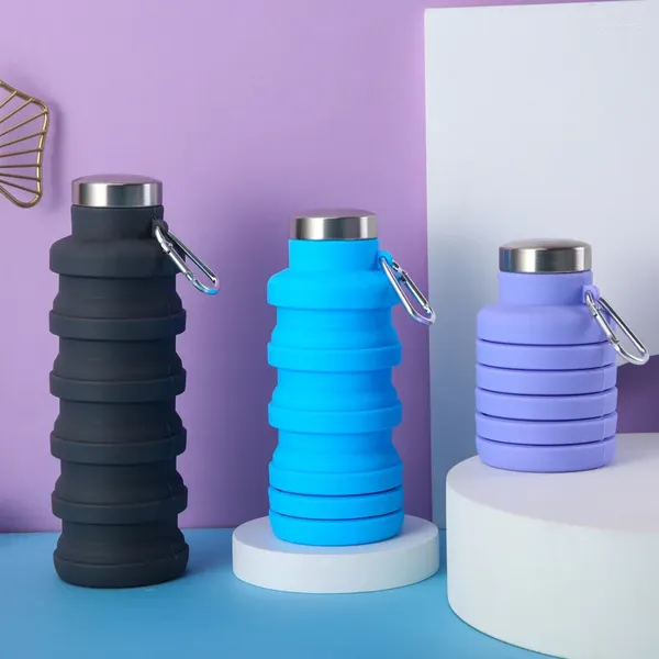 Canecas canceladas de silicone dobrável garrafa de copo dobrável esportes ao ar livre portátil 500ml