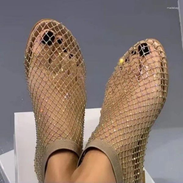 Sandali rotondi cavi cavo netto intarsio intarsiato stivali corti estate sexy scarpe pianeggiate di grandi dimensioni