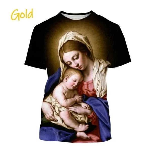 Virgin Mary Mary 3D Taglie da stampa Man Summer O-Neck Short Short Short Oversecieze Top Casual Tee Streetwear harajaku