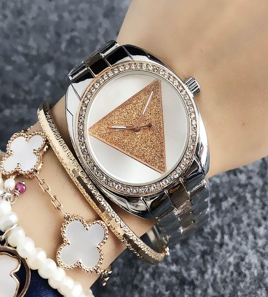 Brand Quartz Wrist Watch For Women Girl Triangular Crystal Style Dial Metal Steel Band Watches GS212915849