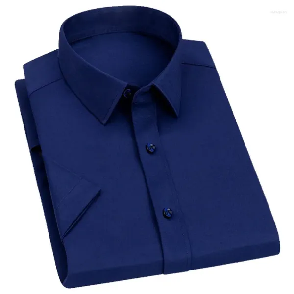 Camisas casuais masculinas vestiram vestido de manga curta camisa de seda de seda branca masculino azul para homens, marca social, festa de melhor qualidade