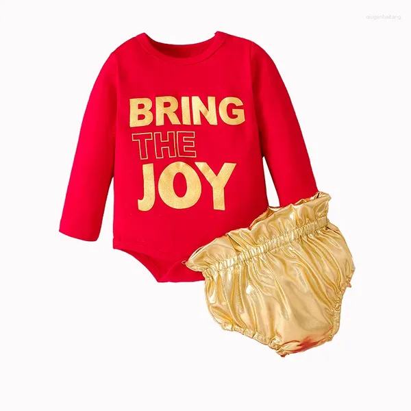 Kleidung Sets Baby Boys Mädchen Weihnachtsoutfits Langarmbrief Druck Strampler Metallic Shorts Set Säuglingskleidung