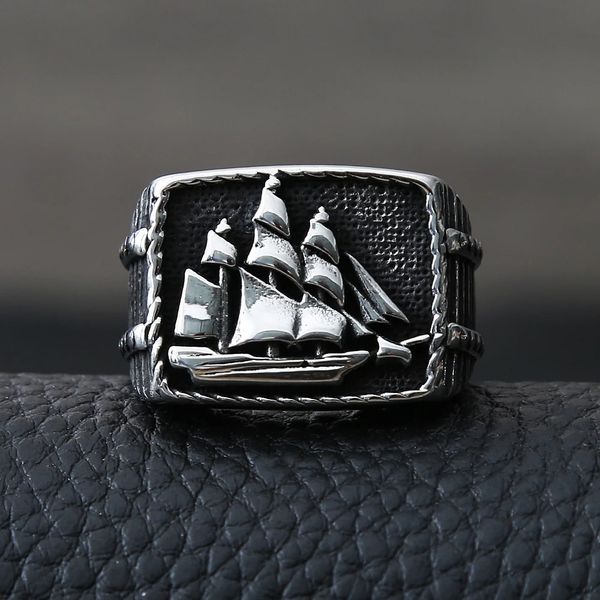 Vintage Viking Pirate Sailboat Ring Erkekler Biker Yüzük 14K Altın Viking Yüzük Sailor Lucky Musluk Mücevher Hediye Boyutu 7-15