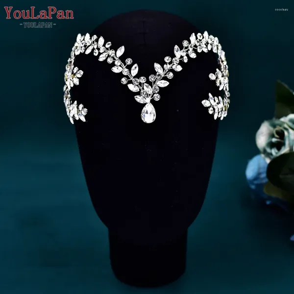 Clip per capelli Topqueen Topqueen scintillante Rhinestone Wedding Farehead Chieno per la goccia per acqua da sposa Accessori per copricapo tiara gioiello HP599 HP599