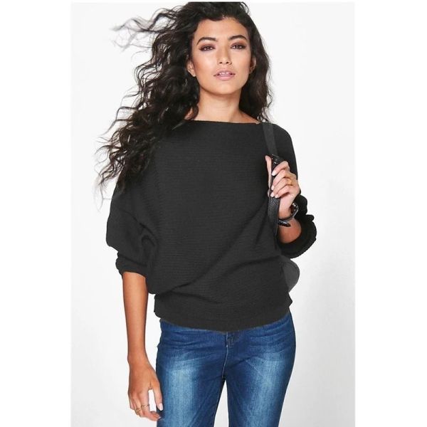 Sweatshirts Winter loser gestrickter Pullover Pullover Top Frauen Mode Oneck Langarm Damen gestrickt Pullover Jumper Fledermausflügel Casual Top