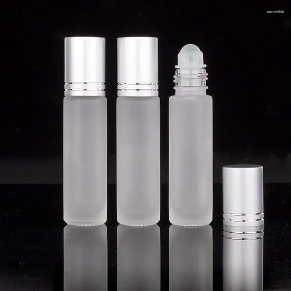 Garrafas de armazenamento 100pcs 10ml de óleo essencial rolo em frascos com rolos de aço inoxidável garrafa de perfume de vidro fosco recarregável