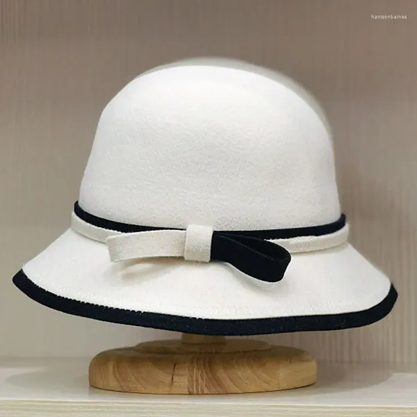 Berets Women Patchwork Winter Hat шерсть Cloche с носовым акцентом платья