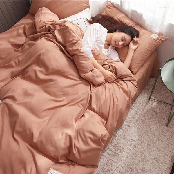 Defina a cama de alta qualidade coberta de edredão sólida lençol plano mircofiber lampe de lençóis mircofiber home 4pcs lençóis de caramelo moderno sono moderno