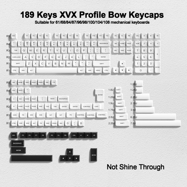 Acessórios 189 Chave de arco branco preto xvx perfil pbt keycaps Capt de chave de dobra para o teclado Mechanical Gaming KeyBoard
