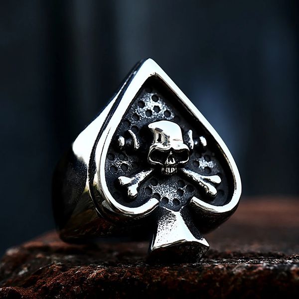 Gothic Fashion Spades Poker Card Skull Ring For Men Mulheres 14K Gold Classic Poker Heart Anéis Punk Rock Jewelry Gifts