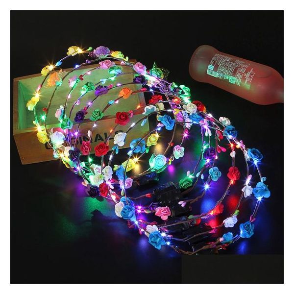 LED Rave Spielzeug leuchtende Lichter Blumenkranz Girlande Kronstirnband Licht Weihnachten Neon Dekor Luminöse Haar Drop Lieferzeug Geschenke Lig DH3B4