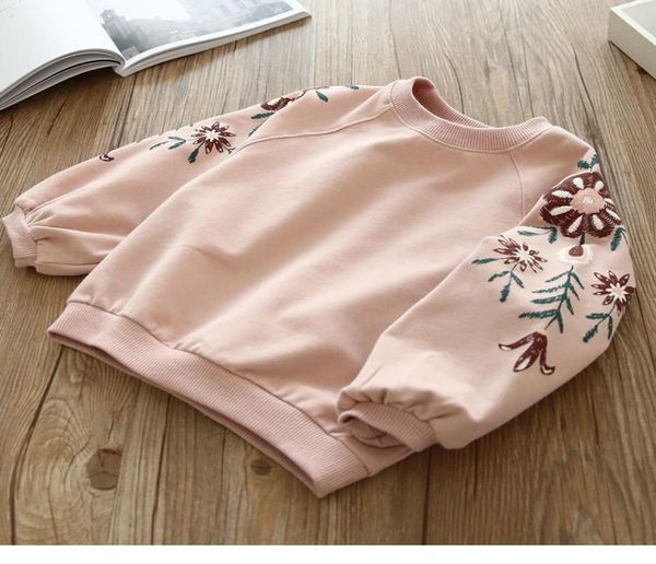 Outono e inverno novas meninas lantejous de cisne cisne infantil039s sweater redonda camisa rosa Camisa infantil LJ20081372033333