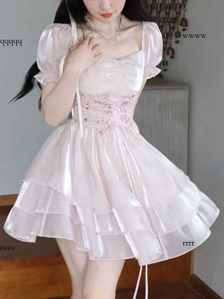 2023 Summer Pink Sweet Y2K Mini abito Donne Slim Lolita Abito a manichetta corta Festa Abito in stile coreano casual Colore puro