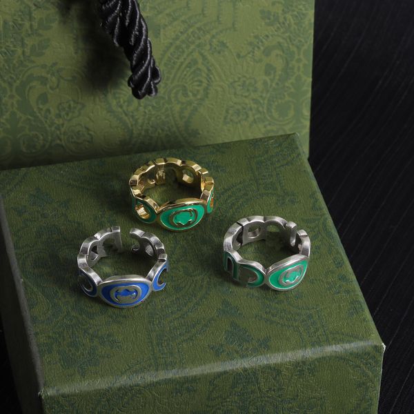 Designer G Ring Gold e prata com anel colorido 18K Gold Plated prateado damas e homens anel de casamento Anniversary Christmas Ring Presente