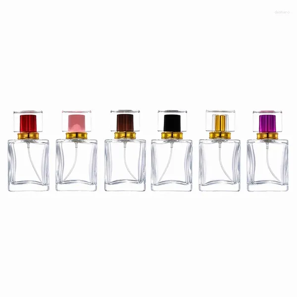 Depolama Şişeleri Kare Parfüm Sprey Mist Şişesi 50ml Akrilik Kapak Vidalı Pompa Yüksek Sınıf Boş Cam Kozmetik Atomizer Doldurma 8 PCS