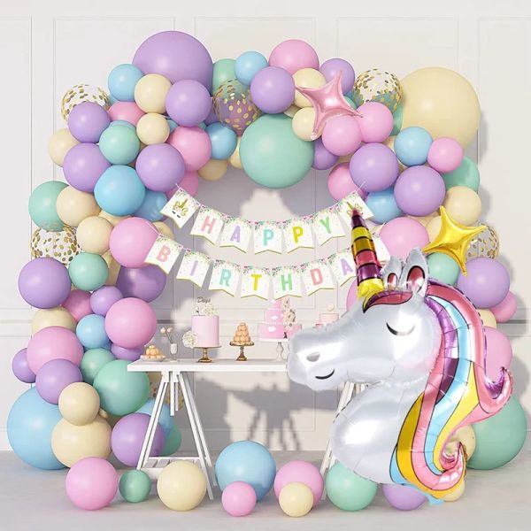 151pcs Balões arco -íris Garland Arch Kit Wedding Unicorn 1st Birthday Party Decor Kids Charff Baby Birthday Latex Globos Balão