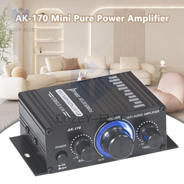 Ak-170 Mini Compacto Pure amplificador puro 2,0 canal Hi-Fi Estéreo amplificador de energia de áudio DC12V Amplificadores digitais Home 20W+20W