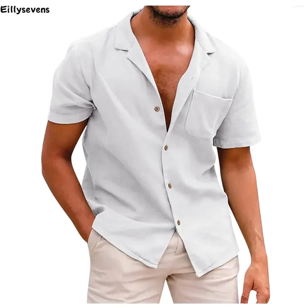 Herren lässige Hemden kurzärmelige Einkaufsreisen Outfits hübsche Sommer Mode -Baumwollwäsche Feste Farbe Strand Chemise Hommise Homme