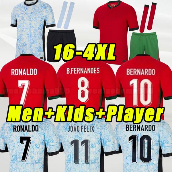 2024 25 Portekizli Futbol Forması Erkekler Çocuk Kiti Ronaldo Joao Felix Evde Futbol Gömlek Bernardo Camisa de Futebol Tam Set Oyuncu Versiyon Yetişkin Çocuk 3xl 4xl