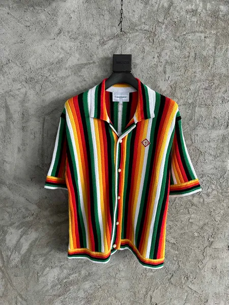 Designer maschile polo maglieria unisex luxurys casablanca camicia arcobaleno strisce groviglia