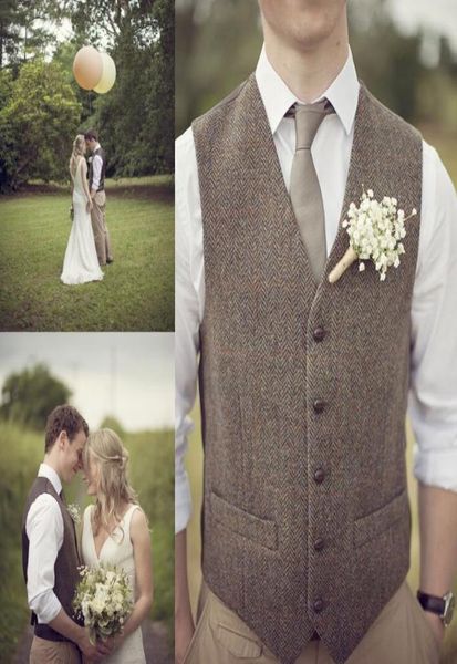 Bräutigam -Westen Farm Hochzeit Wolle Fischgramm Tweed Westen schlanker Fit Herrenanzug Weste Hochzeitskleidermantel Weste Plus Größe Get CORS5263578