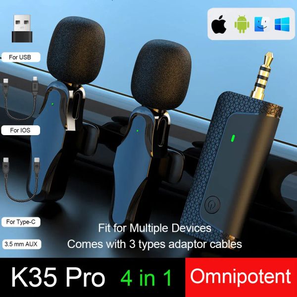 Mikrofonlar K35/PRO Kablosuz Mic Lavalier Mikro Mini Profesyonel Mikrofon Kamera Cep Telefonu Kayıt Video Hoparlör Akıllı Telefon RE