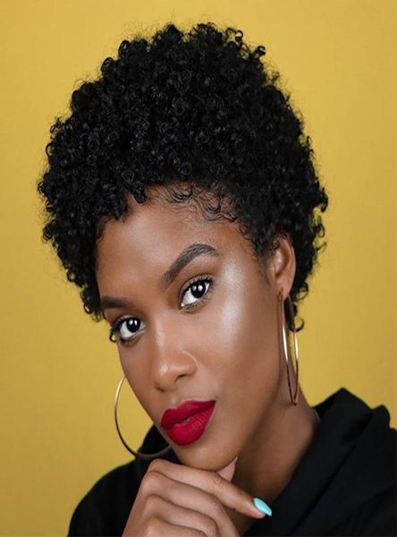 Perucas de cabelo humano brasileiro sem renda perucas dianteiras afro kinky machine cheia encurralada feita curta curta para mulheres negras6251123