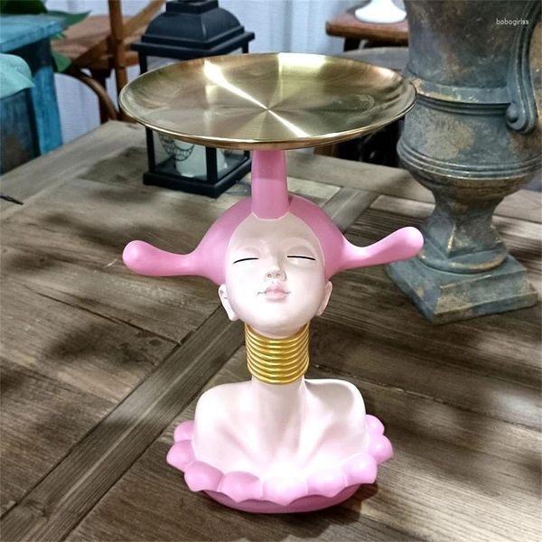 Figurine decorative Hoops Creative Girl Girl Candy Plate Metal Busto Fruits Tribe Long Neck Tribe Custom Ornament soggio