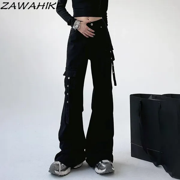 Jeans femminile americano black autunno inverno inverno in denim pantaloni cargo donne colori solido y2k casual tutti match baggy streetwear ropa mujer