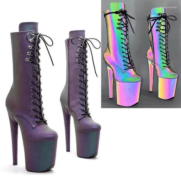 Sapatos de dança Laijianjinxia 20cm/8inch holográfico holográfico da plataforma feminina Party High Heels Modern Meio-Calf Boots Pólo 372