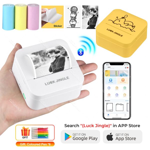 Принтеры Удача Jingle Mini Pocket Printer Mobile Bluetooth Thermal Photo Printer, совместимый с наклейкой с многофункциональной меткой Android IOS