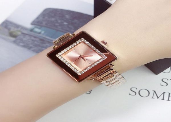 Модные бренды часов женщины Lady Girl Square Crystal Style Metal Steel Band Quartz Forist Watch CH716438180