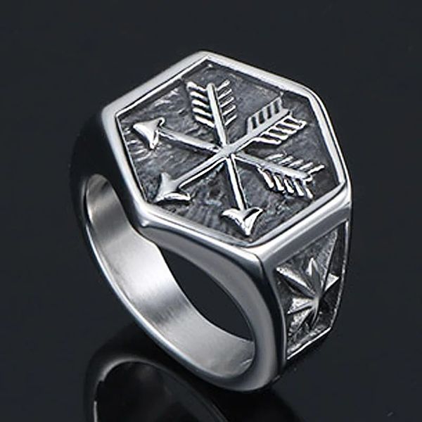 Vintage Viking Arrow Ring Erkekler için 14K Altın Signet Halkası Serin erkek punk bisikletçisi yüzüğü onun için en iyi hediye