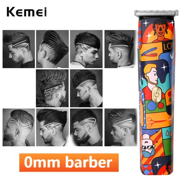 Aparadores kemei tblade sem fio de moda timer masculino zero gap com gapades de cabelo profissional rabisco