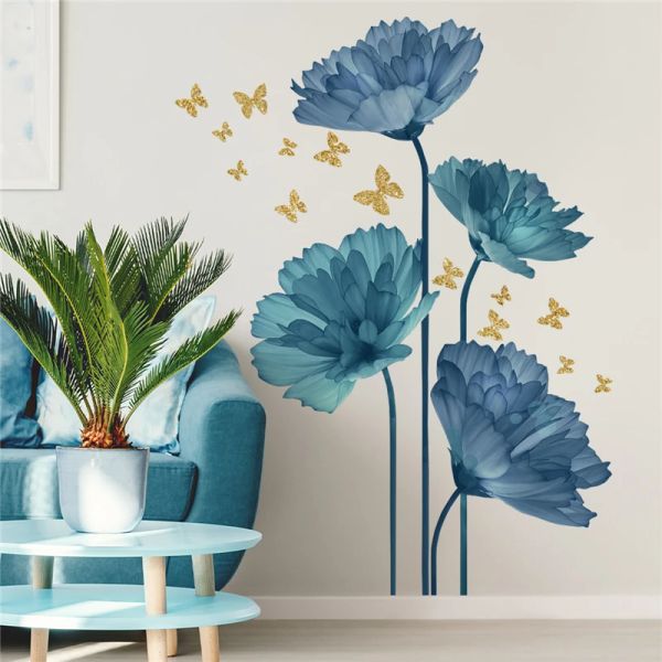 Kreative Blumen goldener Schmetterling Wandkleher für Wohnzimmer Schlafzimmer Wanddekoration Selbstklebende Wandtape Tapeten für Wand