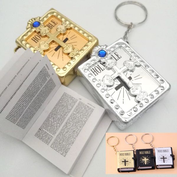 Cristous keyring de presente metal pendente de metal -chave Mini Inglês Keychain Religioso Cristão Jesus keyholdte Bíblia Livro