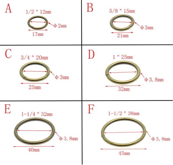 50pcslot antichi ottoni o anelli meta metal collari nichelati non saldati collari rotondi con fibbia per fibbie accessori 12mm38mm1310911