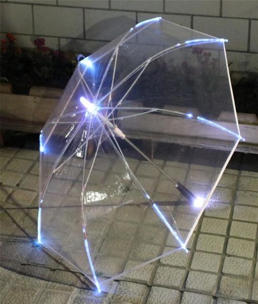 LED LED Luminoso guarda -chuva transparente Clear Rain Light Umballa Girls Women Wedding Party Favors Lights String Summer Kids GI9450119