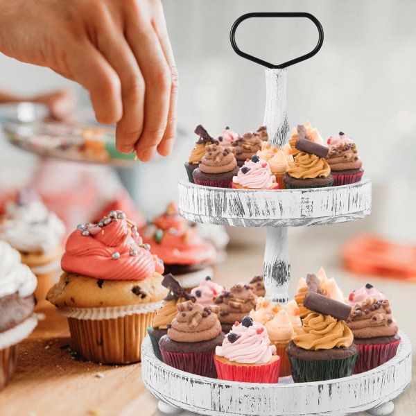 2-stufige Holzstufe Tablett Ständer dekorative Servierschalen Desserthalter Futter Cupcake Display Ständer Halloween Weihnachtsschmuck