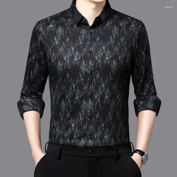Мужские повседневные рубашки осень и зимняя высококачественная тенденция атласная цветочная рубашка бизнес-топ