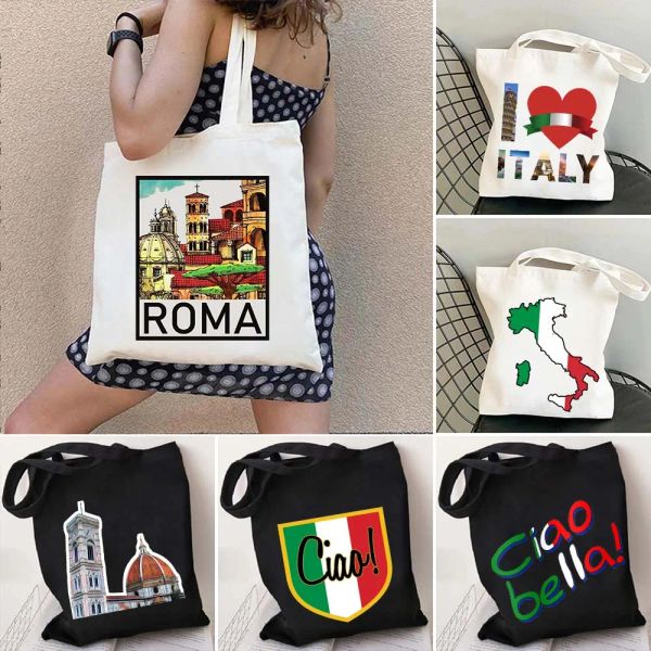 Ciao Bella Map Italian Fand Cinque Terre Duomo Florence Itália Quotes Italia Futebol Ombro Totes Bags Bolsas de compras