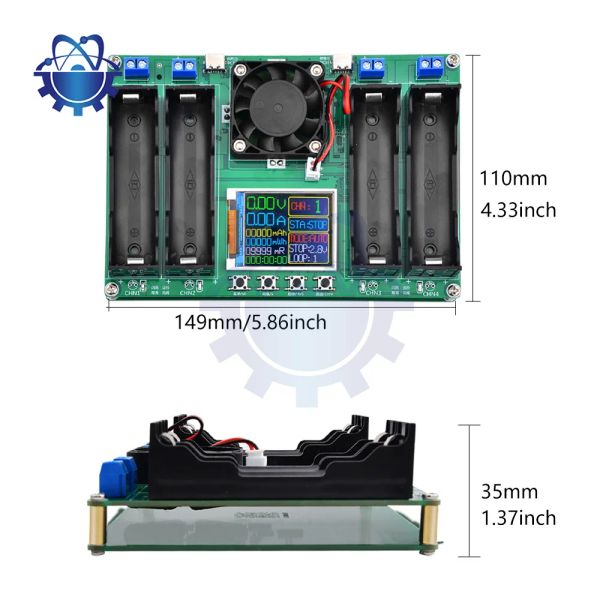 18650 Lithium-Batterie-Kapazitätstestermodul MAH MWH Digital Four Batterien 18650 Batteriestärkedetektor-Testermodul Typ-C