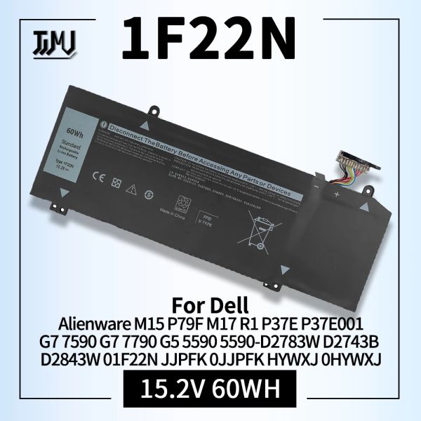 Batterie per laptop 1f22n per Dell Alienware M15 P79F M17 R1 P37E P37E001 G7 7590 7790 G5 5590 D2783W D2743B D2843W HYWXJ JJPFK 60WH