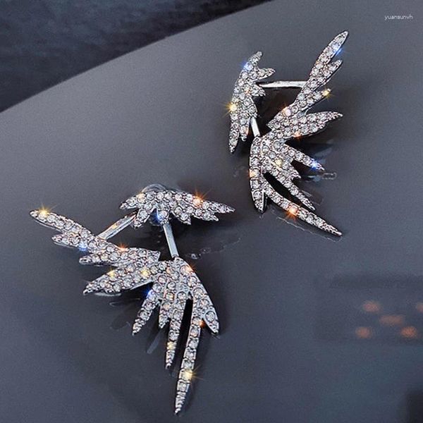 Orecchini penzolanti Uilz Elegante forma piuma zircone in oro bianco per donne foglie geometriche orecchini da matrimonio gioielli per feste di nozze