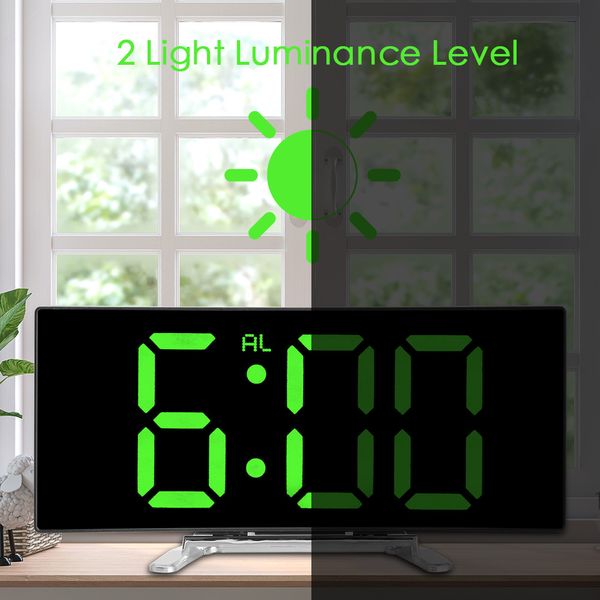 Relógio de espelho curvo Dimidas de decoração de casa para crianças quarto de 7 polegadas de 7 polegadas Tabela de mesa Tabela LED Trening Digital Alarm Clock