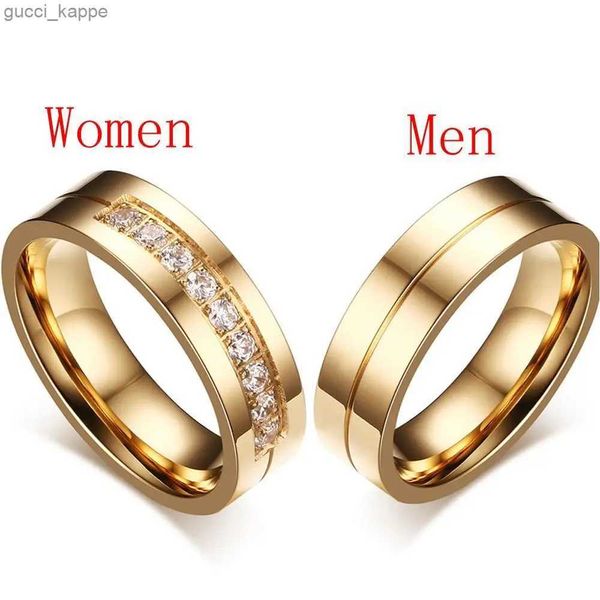 2 pezzi Anelli nuziali da donna Anelli da sposa con amore per love 18k oro placcato AAA CZ Cubic Zirconia Acciaio in acciaio inossidabile Anello