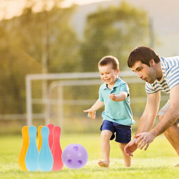 Conjunto de boliche esportes 18cm Kids Educational Ball Ball and Pins Toys Toys Plástico Gutterball Funny Bowling (cor aleatória)