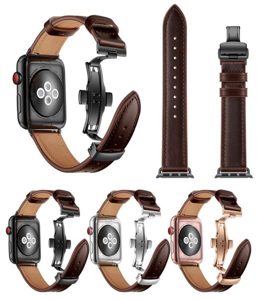 WSIRAK Schwarzes Armband Schmetterlingsklaspengurt -Gürtel Echtes Lederschleifenband für Apple Watch Serie 1 2 3 4 5 6 7 8 Se 38mm 40 mm 42m6801385